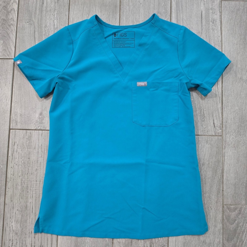 FIGS Women's XXS Teal V-Neck Scrubs Top Shirt Teal PO#1772